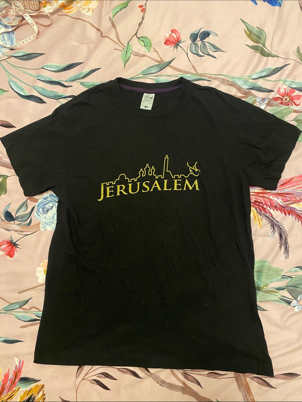 100% Cotton Jerusalem Graphic Tee - Black with Gold Print